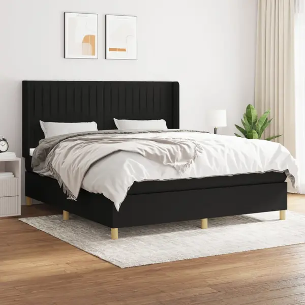 Gossi pat box spring cu saltea, negru, 180x200 cm, catifea