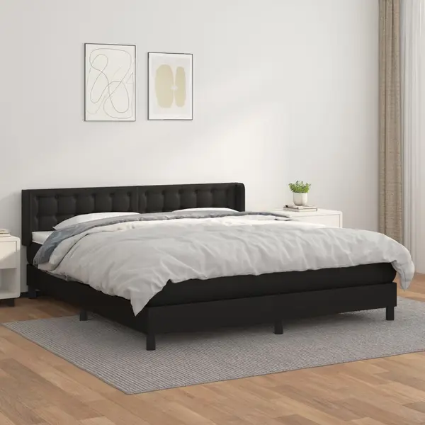 Gossi pat box spring cu saltea, negru, 180x200 cm, piele ecologica