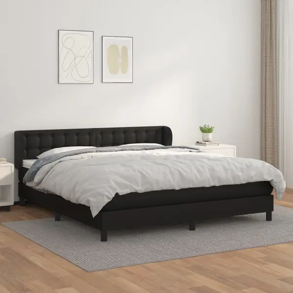 Gossi pat box spring cu saltea, negru, 180x200 cm, piele ecologica