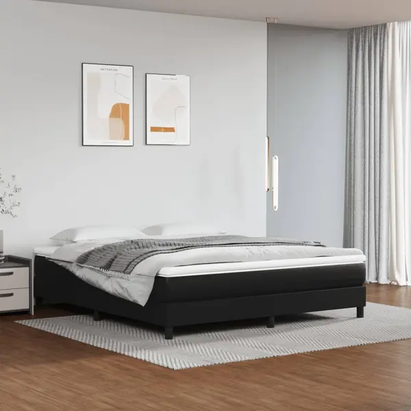 Gossi pat box spring cu saltea, negru, 180x200 cm, piele ecologica