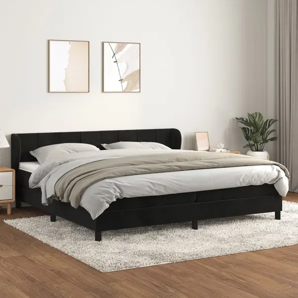 Gossi pat box spring cu saltea, negru, 200x200 cm, catifea