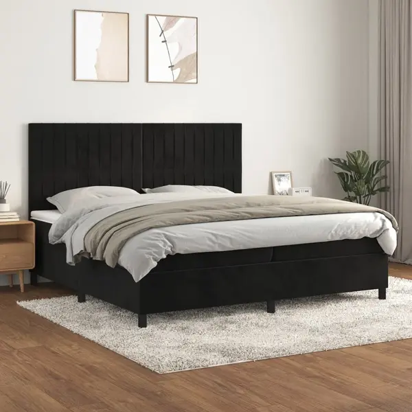 Gossi pat box spring cu saltea, negru, 200x200 cm, catifea