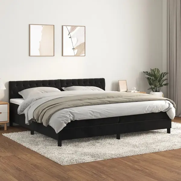 Gossi pat box spring cu saltea, negru, 200x200 cm, catifea