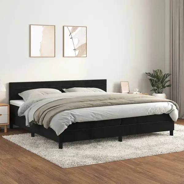 Gossi pat box spring cu saltea, negru, 200x200 cm, catifea