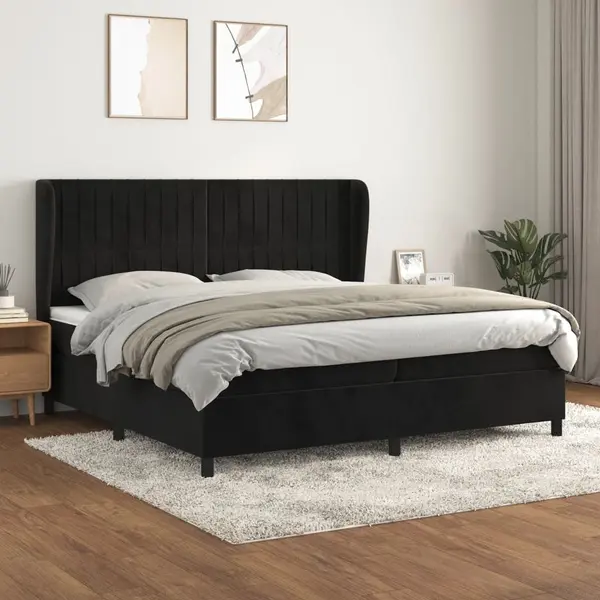 Gossi pat box spring cu saltea, negru, 200x200 cm, catifea