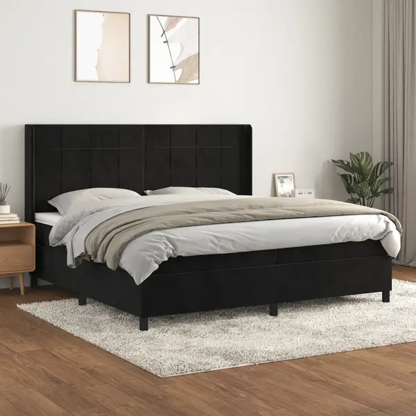 Gossi pat box spring cu saltea, negru, 200x200 cm, catifea