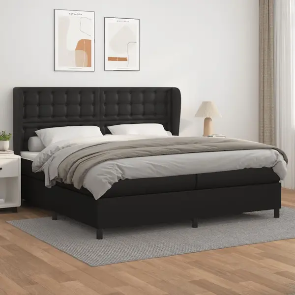 Gossi pat box spring cu saltea, negru, 200x200 cm, piele ecologica
