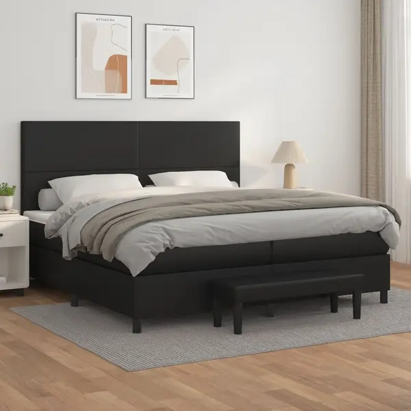 Gossi pat box spring cu saltea, negru, 200x200 cm, piele ecologica