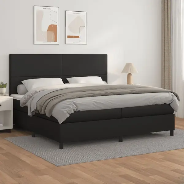 Gossi pat box spring cu saltea, negru, 200x200 cm, piele ecologica
