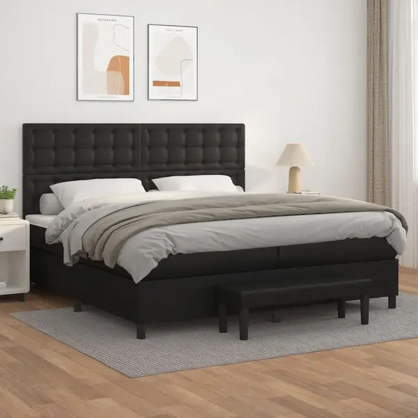 Gossi pat box spring cu saltea, negru, 200x200 cm, piele ecologica