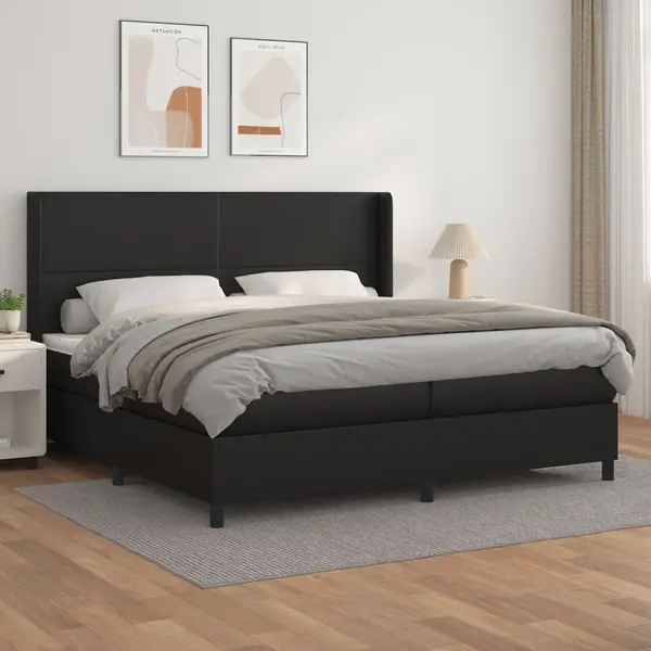 Gossi pat box spring cu saltea, negru, 200x200 cm, piele ecologica
