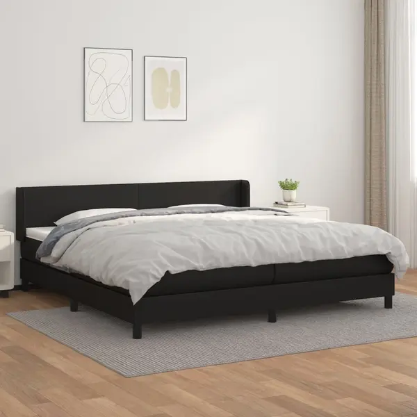 Gossi pat box spring cu saltea, negru, 200x200 cm, piele ecologica