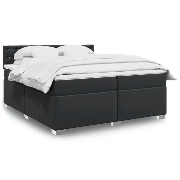 Gossi pat box spring cu saltea, negru, 200x200 cm, piele ecologica
