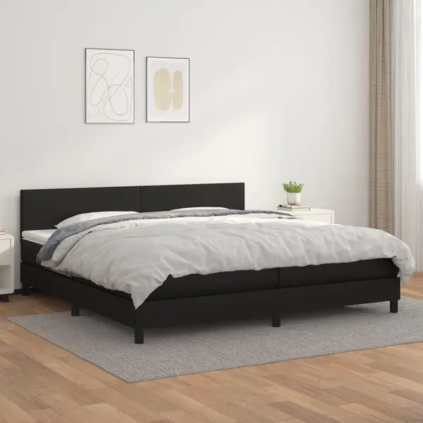 Gossi pat box spring cu saltea, negru, 200x200 cm, piele ecologica