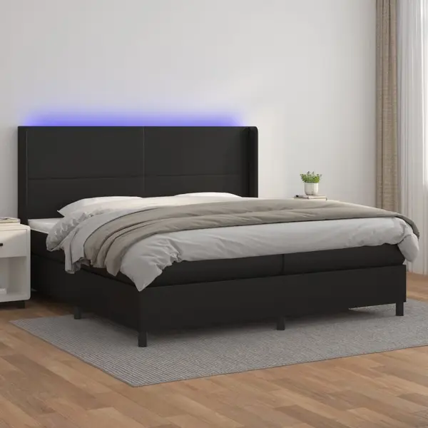 Gossi pat box spring cu saltea, negru, 200x200 cm, piele ecologica