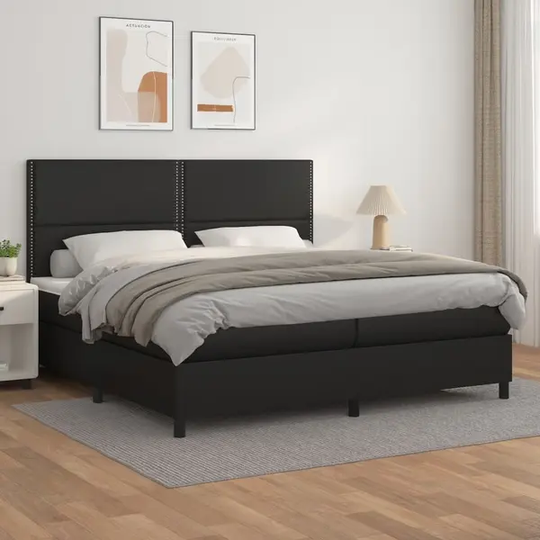 Gossi pat box spring cu saltea, negru, 200x200 cm, piele ecologica