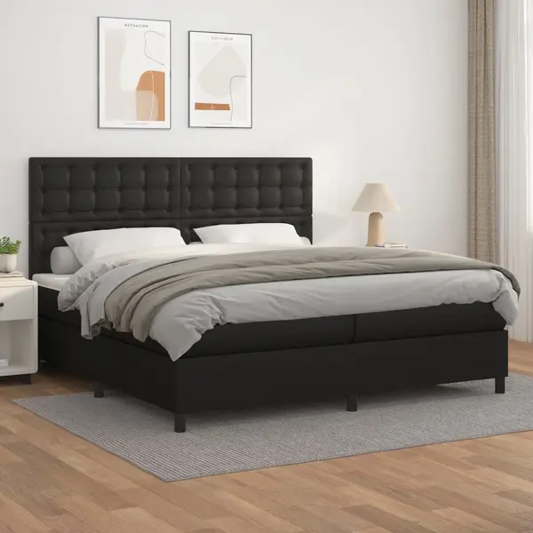 Gossi pat box spring cu saltea, negru, 200x200 cm, piele ecologica
