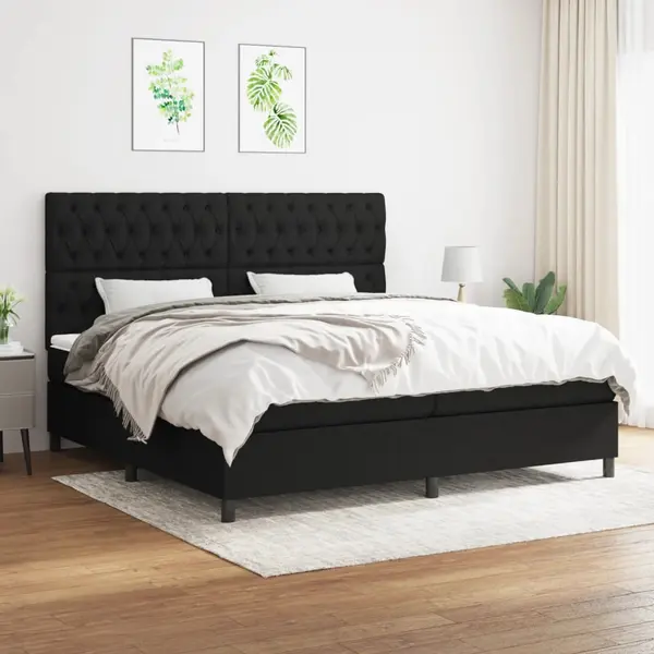 Gossi pat box spring cu saltea, negru, 200x200 cm, textil
