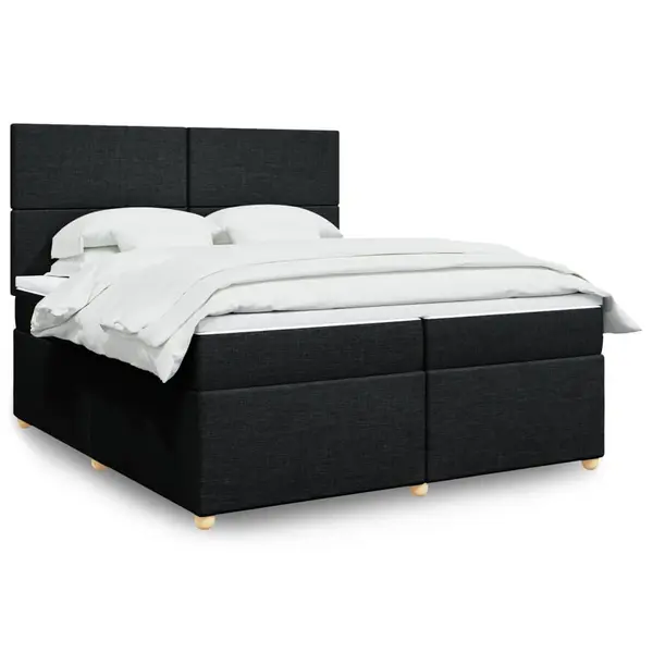 Gossi pat box spring cu saltea, negru, 200x200 cm, textil