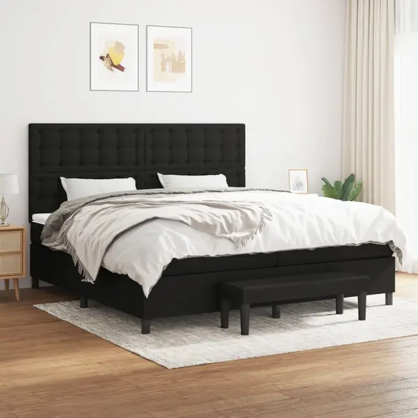 Gossi pat box spring cu saltea, negru, 200x200 cm, textil