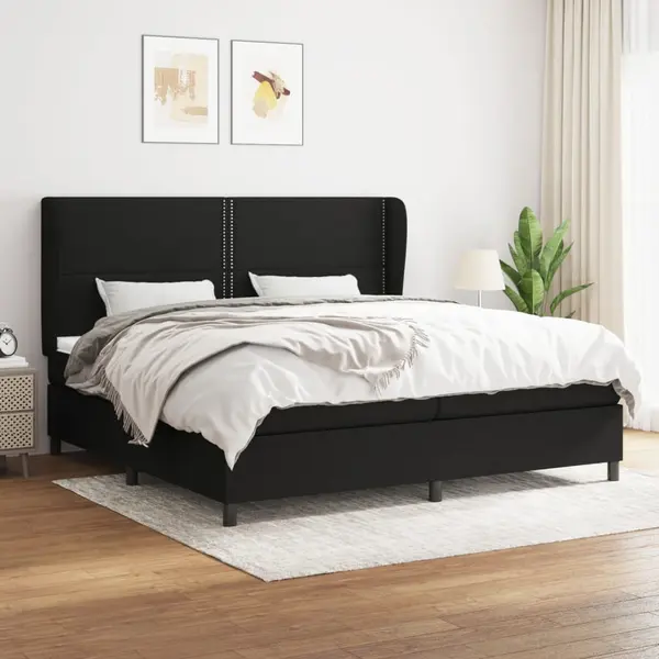 Gossi pat box spring cu saltea, negru, 200x200 cm, textil