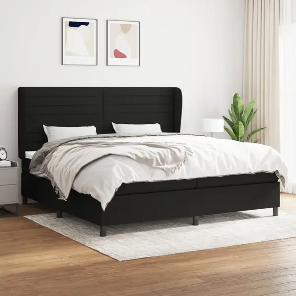 Gossi pat box spring cu saltea, negru, 200x200 cm, textil
