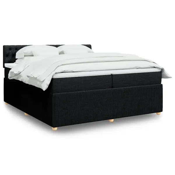 Gossi pat box spring cu saltea, negru, 200x200 cm, textil
