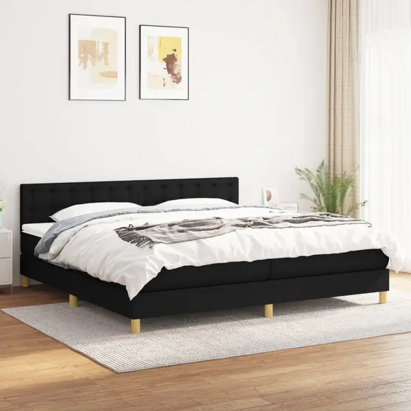 Gossi pat box spring cu saltea, negru, 200x200 cm, textil