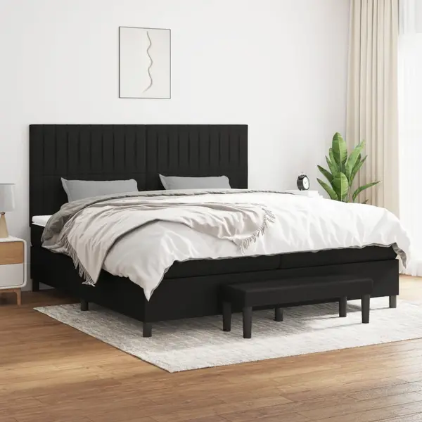 Gossi pat box spring cu saltea, negru, 200x200 cm, textil
