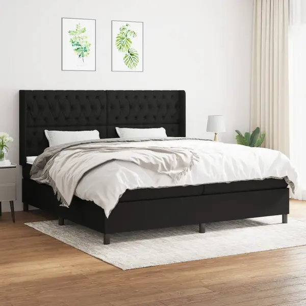 Gossi pat box spring cu saltea, negru, 200x200 cm, textil