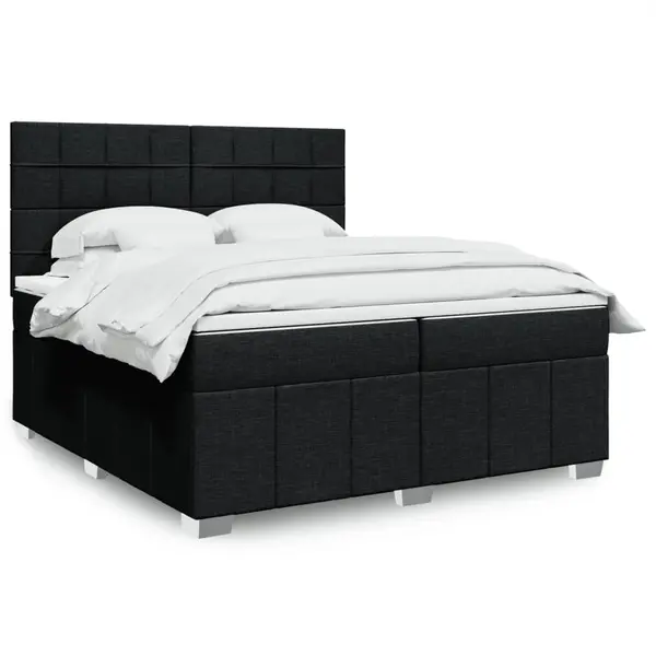 Gossi pat box spring cu saltea, negru, 200x200 cm, textil