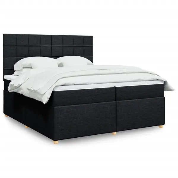 Gossi pat box spring cu saltea, negru, 200x200 cm, textil