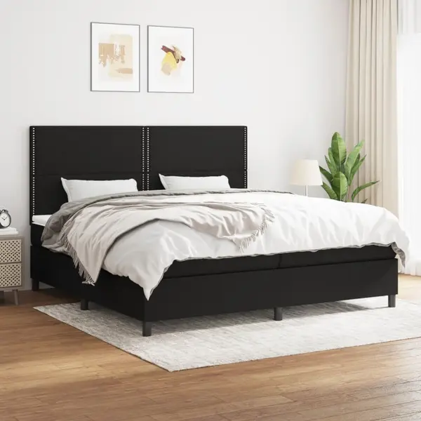 Gossi pat box spring cu saltea, negru, 200x200 cm, textil