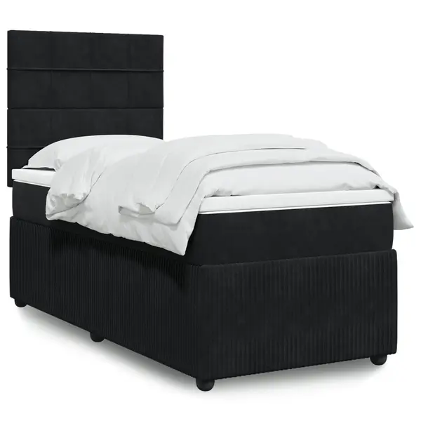 Gossi pat box spring cu saltea, negru, 80x200 cm, catifea