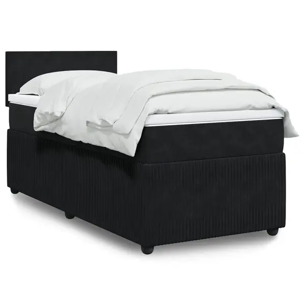 Gossi pat box spring cu saltea, negru, 80x200 cm, catifea