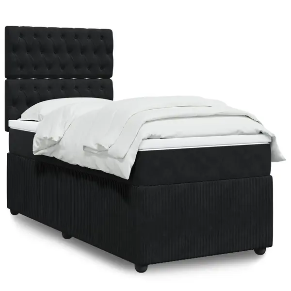 Gossi pat box spring cu saltea, negru, 80x200 cm, catifea