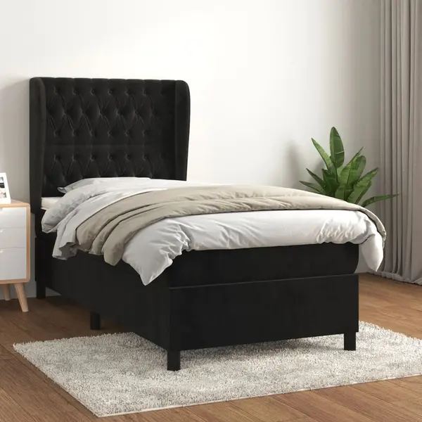 Gossi pat box spring cu saltea, negru, 80x200 cm, catifea
