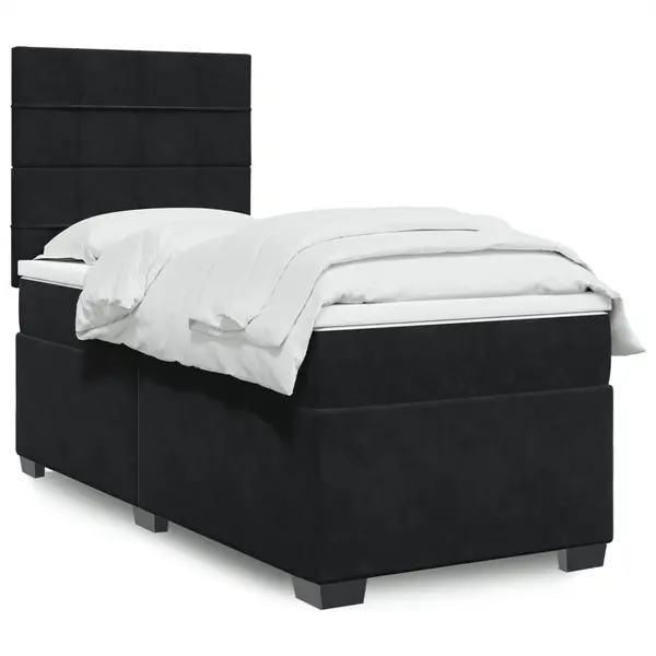 Gossi pat box spring cu saltea, negru, 80x200 cm, catifea