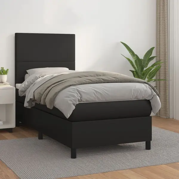 Gossi pat box spring cu saltea, negru, 80x200 cm, piele ecologica