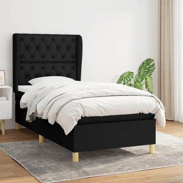 Gossi pat box spring cu saltea, negru, 80x200 cm, textil