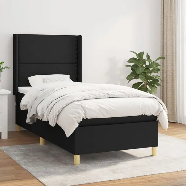 Gossi pat box spring cu saltea, negru, 80x200 cm, textil