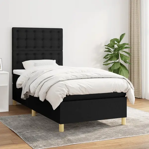 Gossi pat box spring cu saltea, negru, 80x200 cm, textil