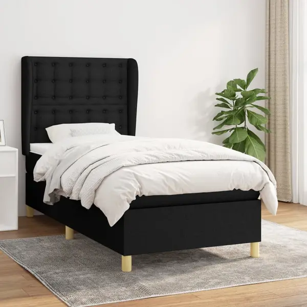 Gossi pat box spring cu saltea, negru, 80x200 cm, textil