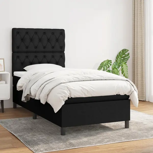 Gossi pat box spring cu saltea, negru, 80x200 cm, textil