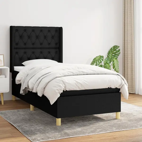 Gossi pat box spring cu saltea, negru, 80x200 cm, textil