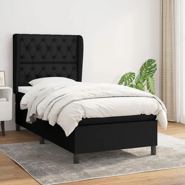 Gossi pat box spring cu saltea, negru, 80x200 cm, textil