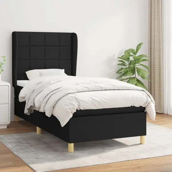Gossi pat box spring cu saltea, negru, 80x200 cm, textil