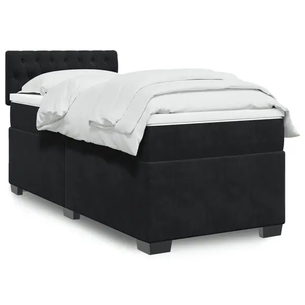 Gossi pat box spring cu saltea, negru, 90x190 cm, catifea