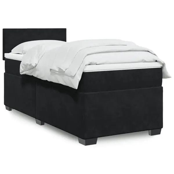 Gossi pat box spring cu saltea, negru, 90x190 cm, catifea