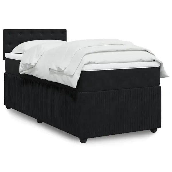 Gossi pat box spring cu saltea, negru, 90x190 cm, catifea